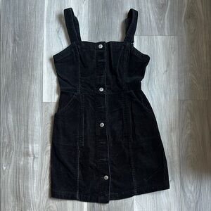 Black Divided Corduroy Button-Front Dress